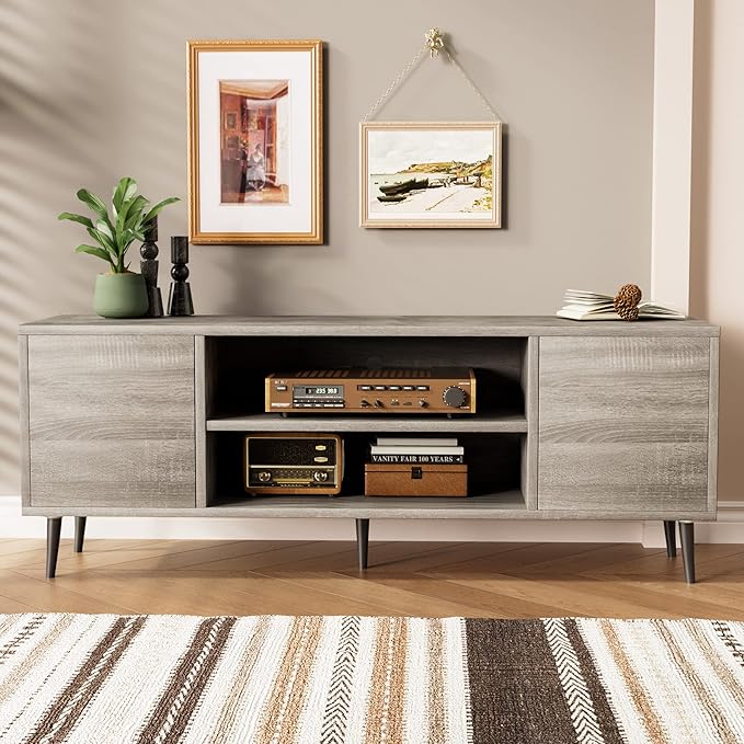 JUMMICO TV Stand for 65 Inch TV, Mid Century Modern TV Stand, Entertainment - Image 8