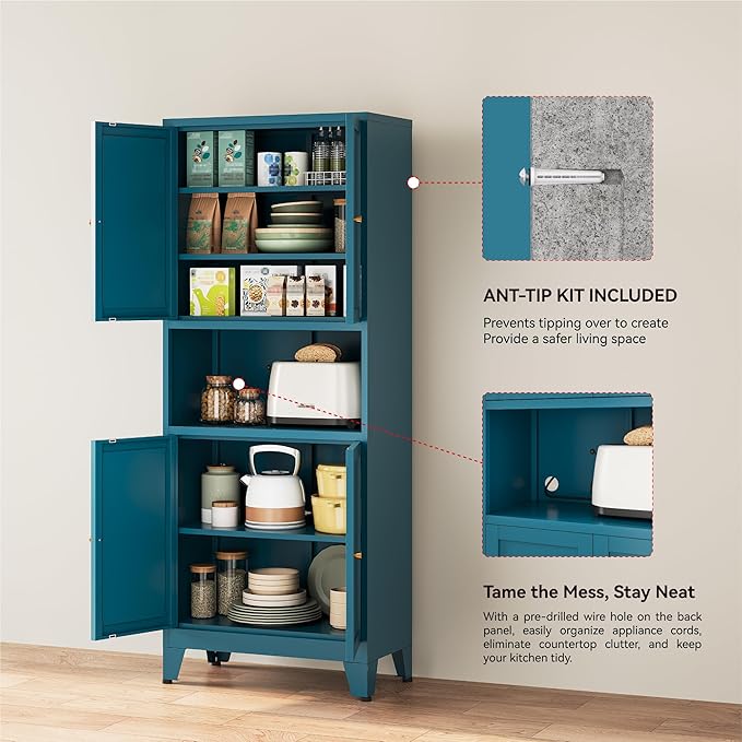 YAUWOH 69" Tall Metal Pantry Cabinet - Image 4