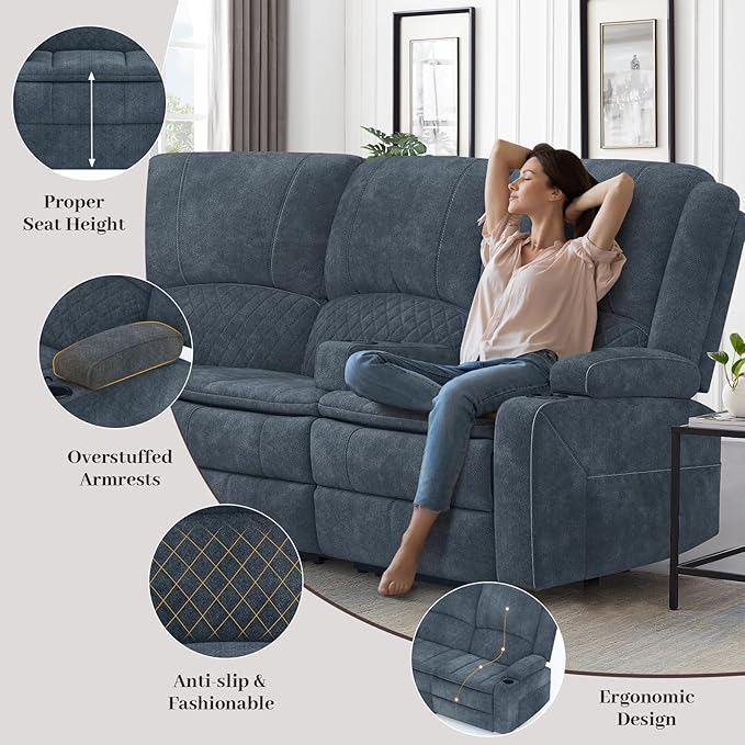 Yolsali Manual Reclining Sectional Sofa Set, 7 Seats Soft Fabric Recliner - Image 5