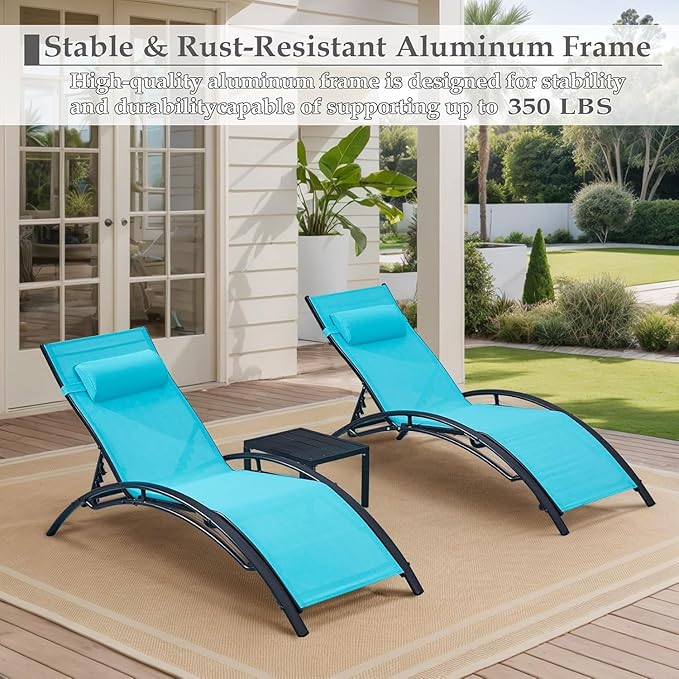 EROMMY Outdoor Chaise Lounge Set of 3, Reclining Patio Chairs - Image 6