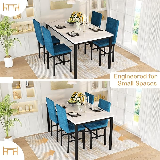 Recaceik Dining Table Set for 4, Modern 5 Piece Dining Table Set Faux Marble - Image 8