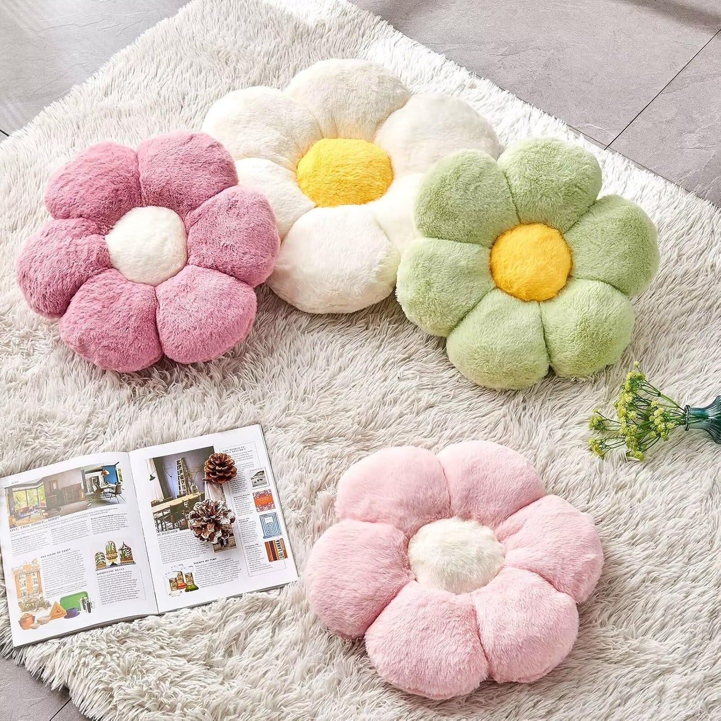 Dusty Pink Flower Pillow, 17.7" Flower Shaped Plush Decorative Throw Pillow for Bed