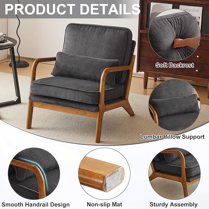 Karl home Mid-Century Modern Accent Chair, Living Room Chairs - Image 3