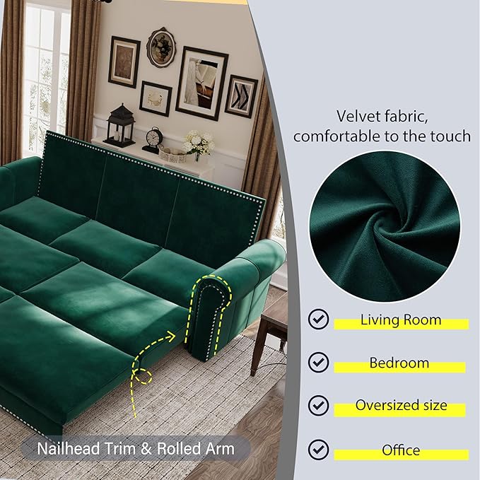 3 in 1 Convertible Sleeper Sofa Bed, 93.7" King Size Sofa Sleeper - Image 6