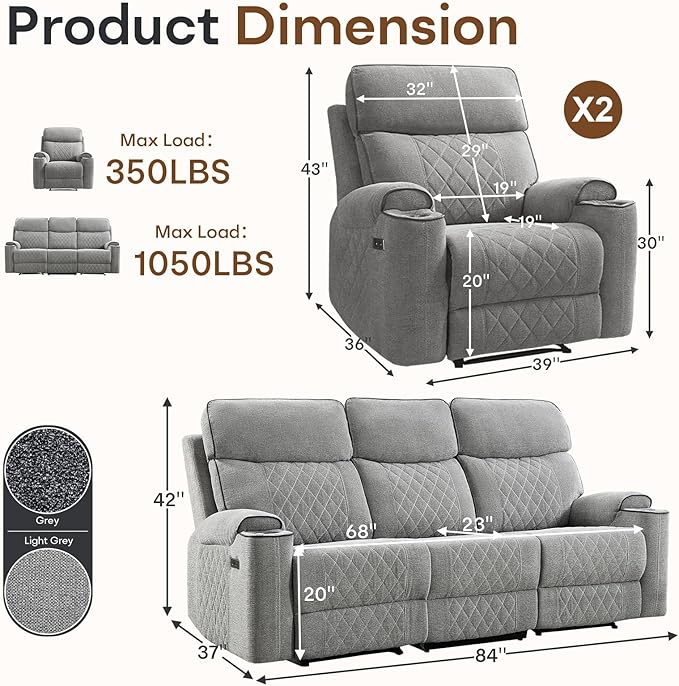 HAOMARKETS 3-Piece Recliner Sofa Set - Image 2