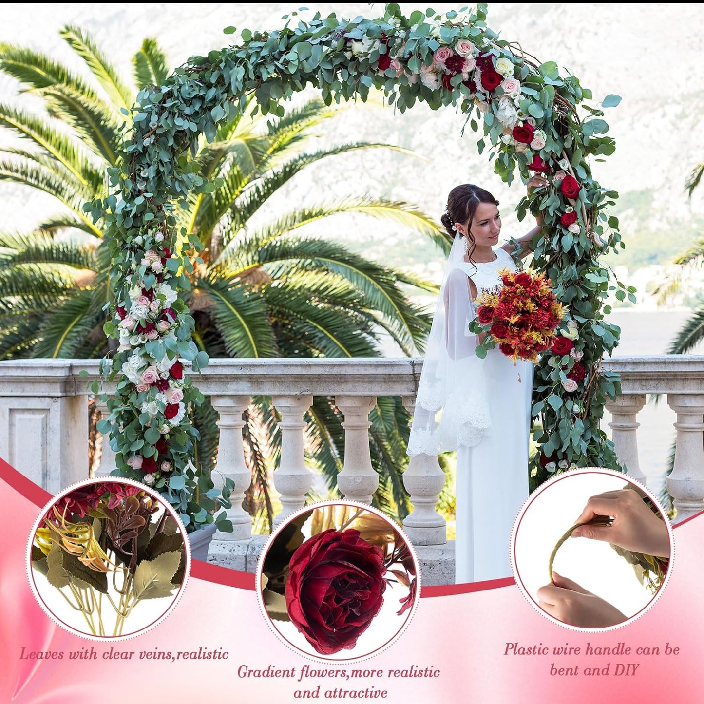 Tigeen Artificial Flowers Artificial Peonies Silk Flowers Faux Peony Fake Peony Silk Hydrangea Bouquet for Wedding Table Centerpiece Floral Vase Decor(Claret,12 Bundles)