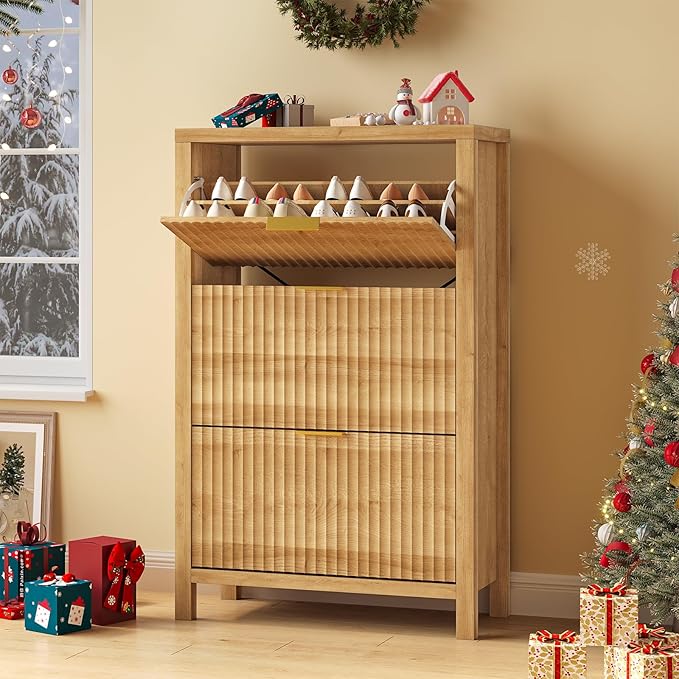 YOMILUVE Shoe Cabinet Storage for Entryway, Fluted Shoe Cabinet - Image 8