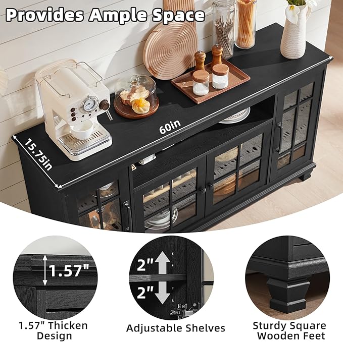SAVOR LIFE Large Black Sideboard Buffet Cabinet - Image 6