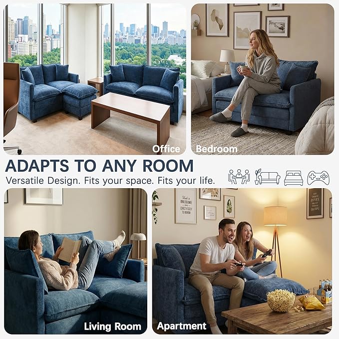 Loveseat Sofa with Ottoman, Comfy Chenille Small Couch - Image 7