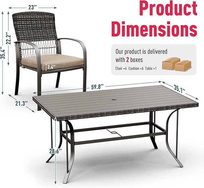 Pamapic 8504 Patio Dining 7 Piece, Outdoor Wicker Furniture Set - Image 7
