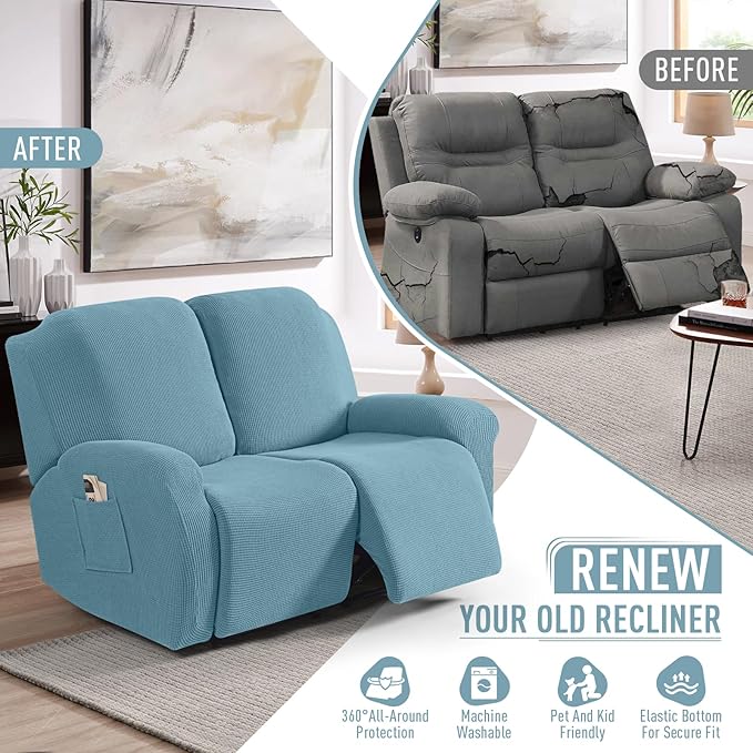 TAOCOCO Recliner Loveseat Slipcover, 6 Pieces Dual Recliner Sofa Covers - Image 4