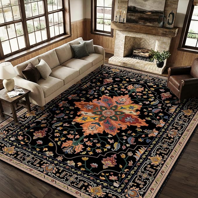 RELEANY Area Rugs 9'x12' Washable Non-Slip, Floral Vintage Distress Print - Image 4