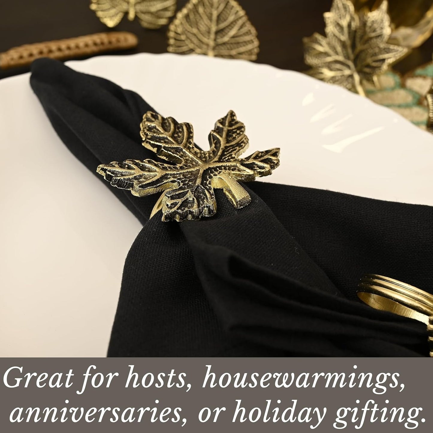 12-Piece Metal Napkin Rings - Antique Gold Harvest Leaf Napkin Rings - Decorative Table Accents for Holiday Party, Dinner, Family Gatherings, Table Décor Weddings & Everyday Use - ALPHA Living HOME
