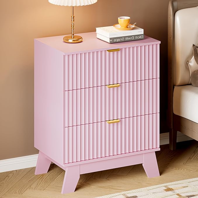 BORNOON Fluted 3 Drawer Dresser, 30.3" Tall Compact Modern Boho Chest of Drawers - Image 5