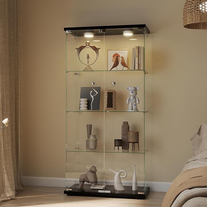 Display Cabinet with Light, Glass Door and Lock, 4-Shelf Fast Installation in - Image 3