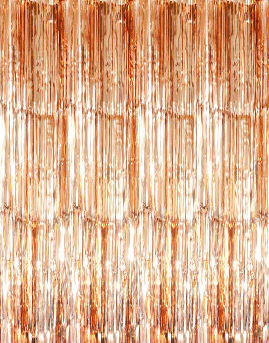 GOER 6.4 ft x 8.2 ft Metallic Tinsel Foil Fringe Curtains,Pack of 2 Party Streamer Backdrop for Birthday,Graduation Decorations and New Year Eve (Champagne Gold)