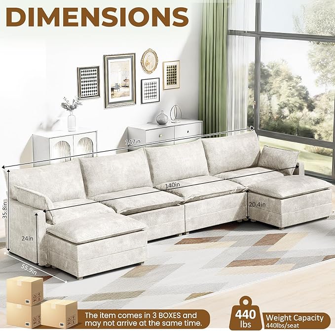 LEVELEVE 147" U-Shape Modular Sofa - Image 2
