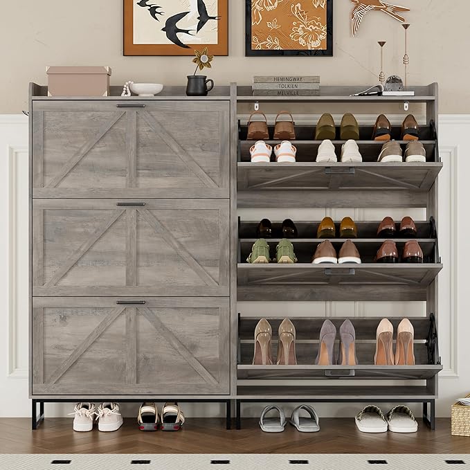 BORNOON Shoe Cabinet with 3 Flip Drawers Narrow Shoe Storage Cabinet Organizer - Image 5