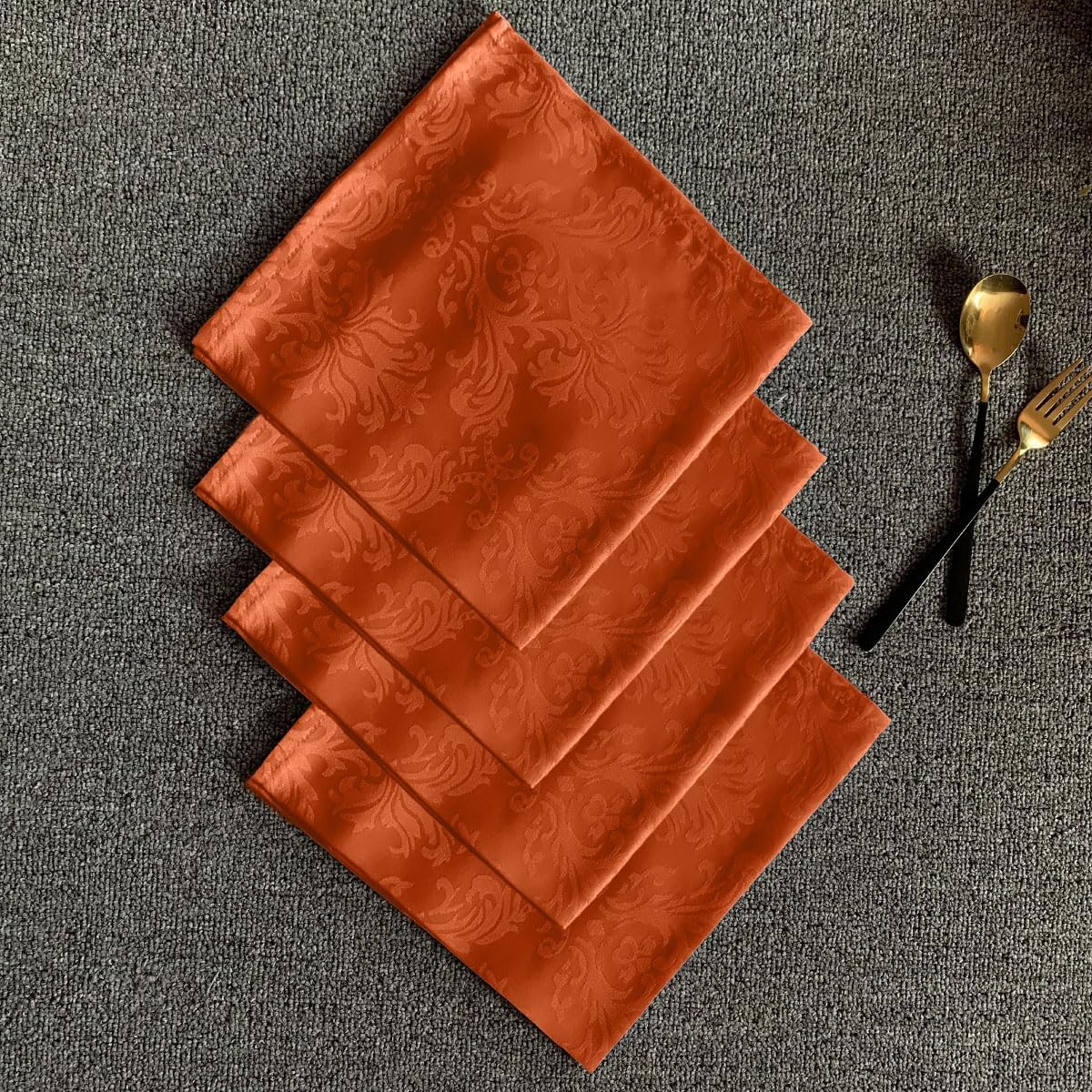 Cloth Napkins 20 x 20 Inch Set of 4, Washable Jacquard Damask Autumn Table Napkins for Fall, Harvest, Thanksgiving, Holiday, Rusty/Orange (4 Pieces/Packs)