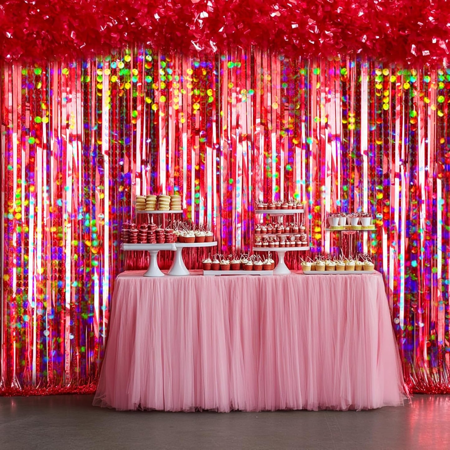 4 Packs Red Foil Fringe Curtain, Red Glitter Metallic Tinsel Backdrop for Birthday, Wedding, Baby Shower, Halloween, Christmas, Carnival, Casino Party Decorations Supplies