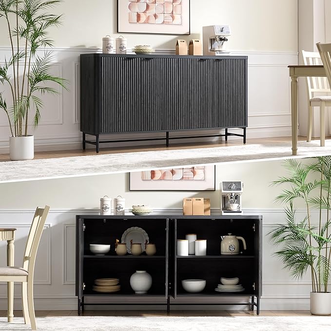 Fatmok 65" Buffet Cabinet with Storage, Fluted Credenza Sideboard with 4 Doors - Image 6