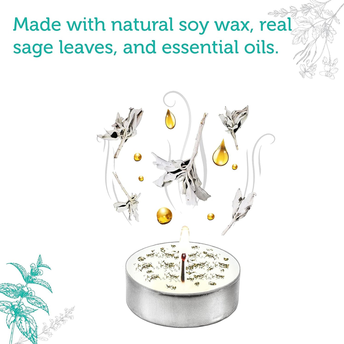 SOUL STICKS 12 Pack Little Smudgies Tealight Candles Smudge Candle for Cleansing House, Meditation, Chakra Healing | Made with Crystals and Herbs (White Sage & Eucalyptus)