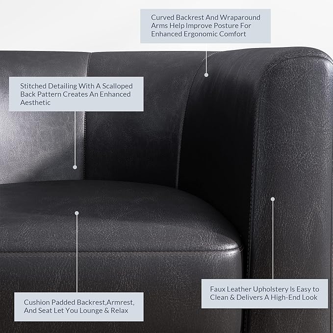 BELLEZE Accent Barrel Chair, Linen Round Chair Club Tub Sofa Corner Chair - Image 5