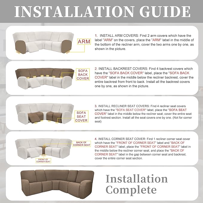 100% Waterproof Sectional Recliner Couch Covers - Image 7