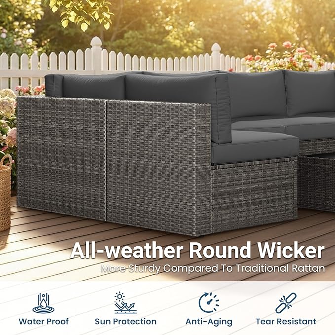 Wisteria Lane 7 Pieces Outdoor Patio Furniture Set, Wicker Outdoor Patio - Image 3