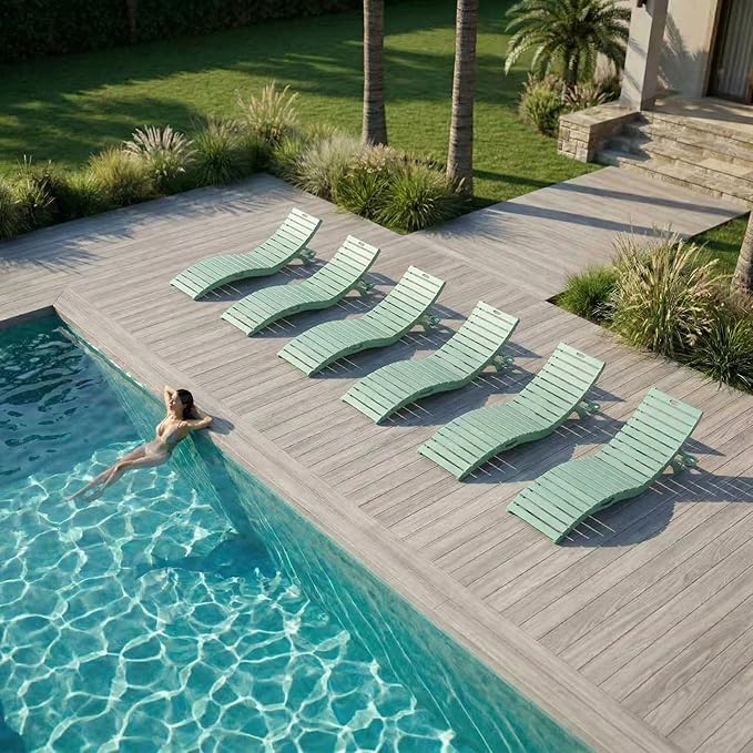 Folding HDPE Pool Lounge Chairs Set of 6, Pre-Assembled Outdoor Chaise Lounge by YourPerfectOutdoorEscape
