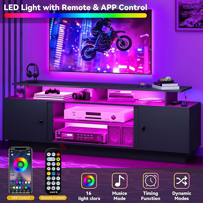 DWVO 70'' TV Stand with 36" Electric Fireplace, Entertainment Center with LED - Image 3