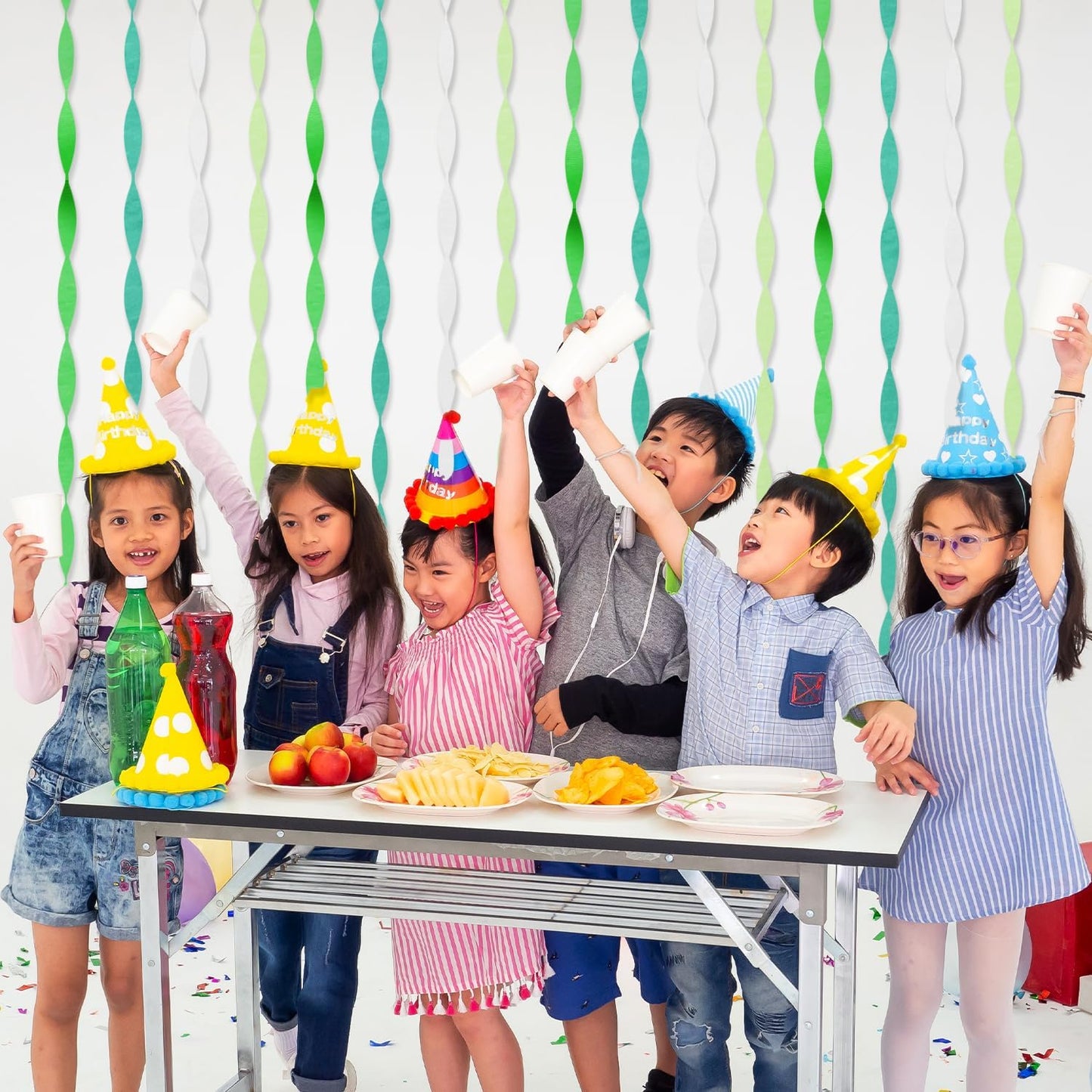 8 Pack Green White Crepe Paper Streamers Rolls, 656ft Party Streamers for Birthday Wedding Baby Bridal Shower Decorations Halloween Christmas Craft Festival Supplies (1.8 Inch x 82 Ft/Roll)