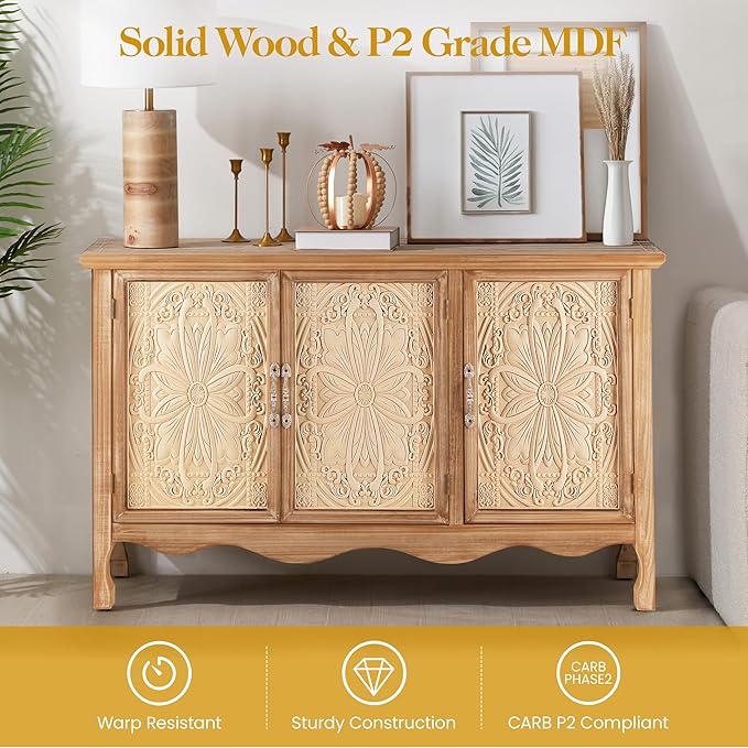 RoyalCraft Buffet Cabinet with Storage, Vintage Solid Wood Sideboard with 3 - Image 5