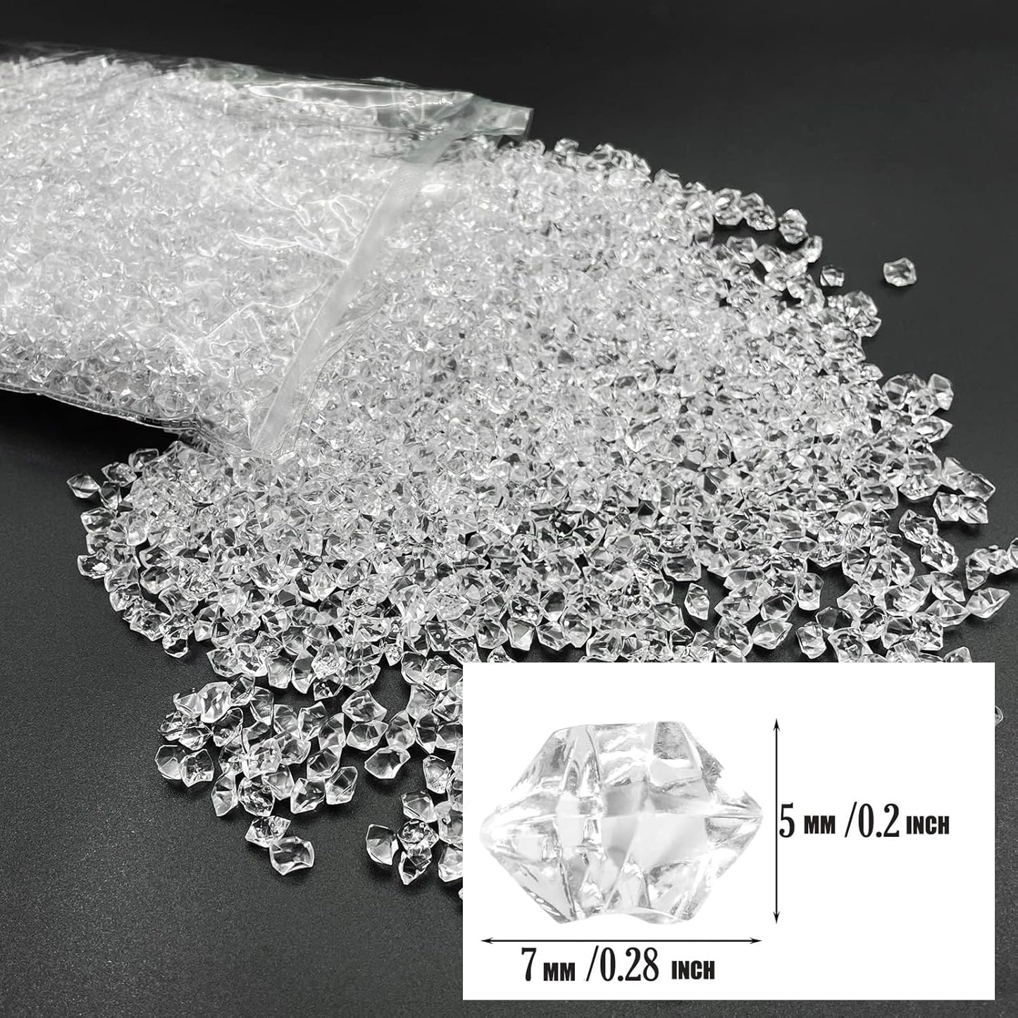 Fake Ice Rocks, 5000 pcs 5 * 7 mm Acrylic Ice Cubes Plastic Crystals Fake Crushed Ice Rocks Acrylic Gems for Vase Fillers Party Decor