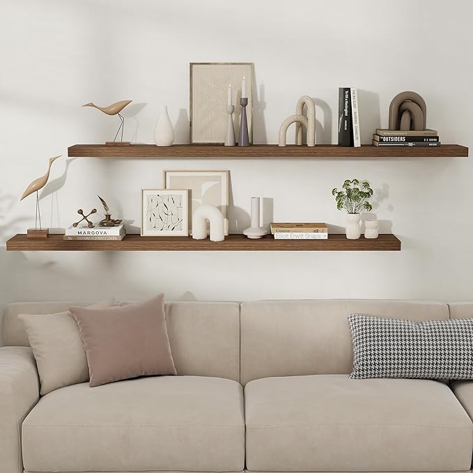 Fun Memories Floating Shelves for Wall, 66 Inch Long Set of 2 Rustic Wood Wall - Image 2
