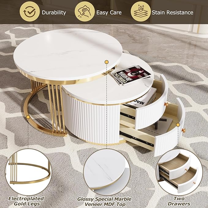 Merax Modern 2-Piece Round Nesting Coffee Table Set - Image 7