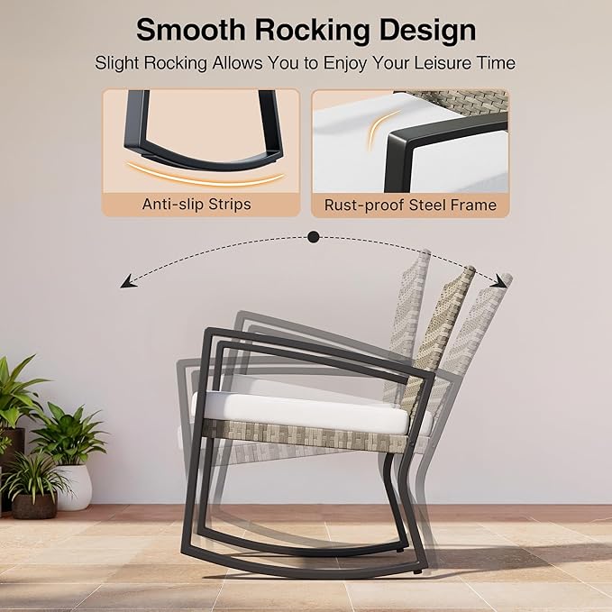 Qsun 3 Pieces Outdoor Patio Furniture Set Rocking Bistro Set, Outdoor Patio - Image 3