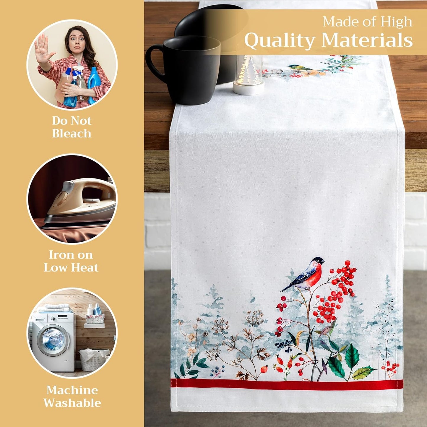 Maison d' Hermine Table Runner 100% Cotton Double Layer Table Runners 108 inches Long Decorative for Home Kitchen Dining Party Baby Shower Wedding Bridal Shower (Morzine, 14.50" x 108")