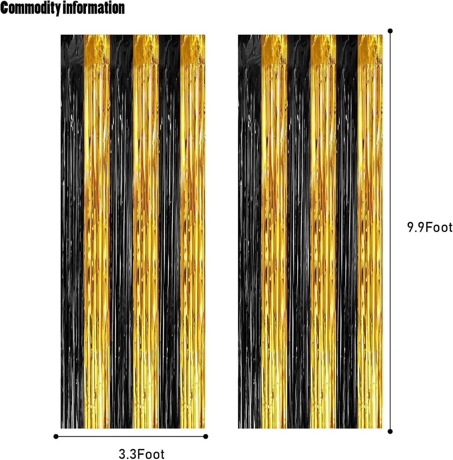 CANREVEL 2 Pack 3.3x8.2 Feet Black and Gold Foil Fringe Backdrop Curtains, Tinsel Streamers Birthday Party Decorations, Fringe Backdrop for Graduation, Baby Shower, Happy New Year, Disco Party