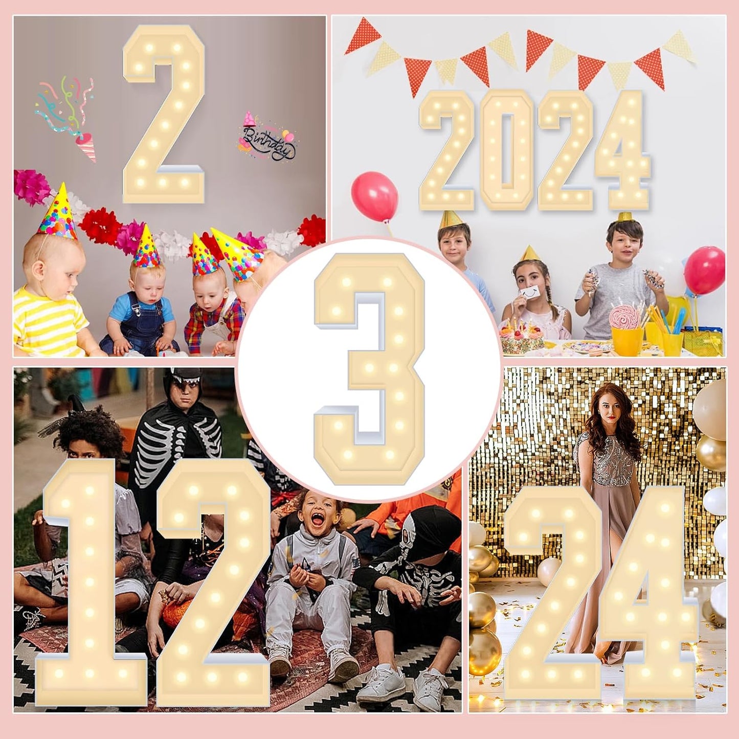 4FT Plastic Marquee Numbers 3 - Light up Numbers Are Made from Corrugated Plastic Board - Quick Assembly Without Tools, Disassembled Components Can Be Used for Photo Wall Decoration, Yard Sale Signs