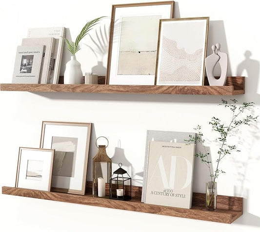 Fun Memories Picture Ledge Shelves Set of 2, 32 Inch Rustic Wall Mounted by FunMemories
