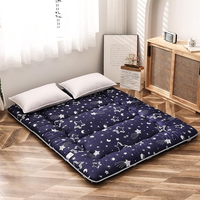 MAXYOYO Navy Star Futon Mattress Japanese Tatami Mat Foldable Futon Portable by MAXYOYO
