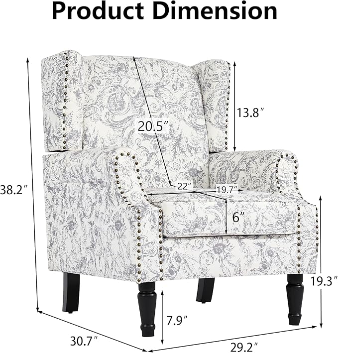 Pia Ricco Set of 2 Floral Accent Chairs, High Back Upholstered Armchairs - Image 2