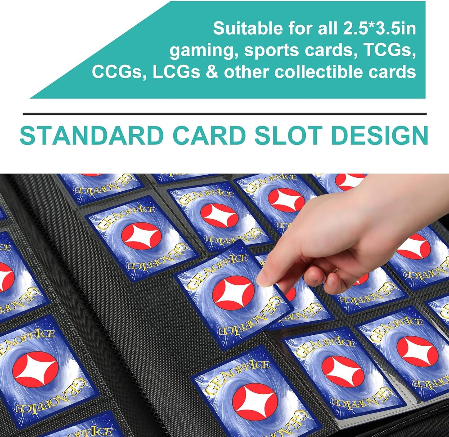 GEAoffice Premium 1000 Trading Card Binder, Large Side Loading 16 Pocket Card Collection Binder Album Folder for MTG, TCG & Sports, Turquoise