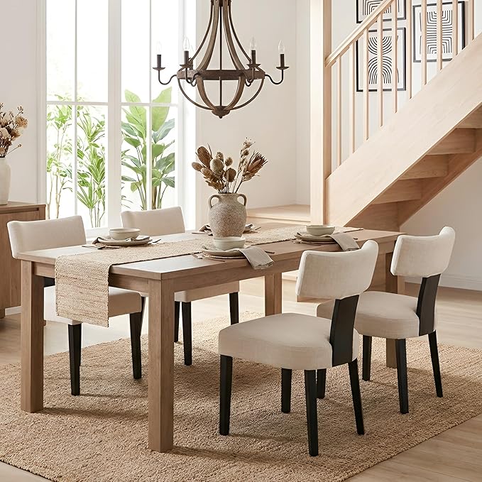 HNY Mid Century Modern Farmhouse Dining Chairs Set of 4, Linen Upholstered - Image 7