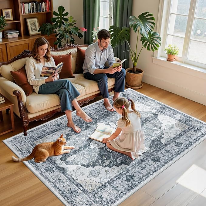 RELEANY Area Rugs 5'x7' Washable Non-Slip, Floral Vintage Distress Print - Image 3