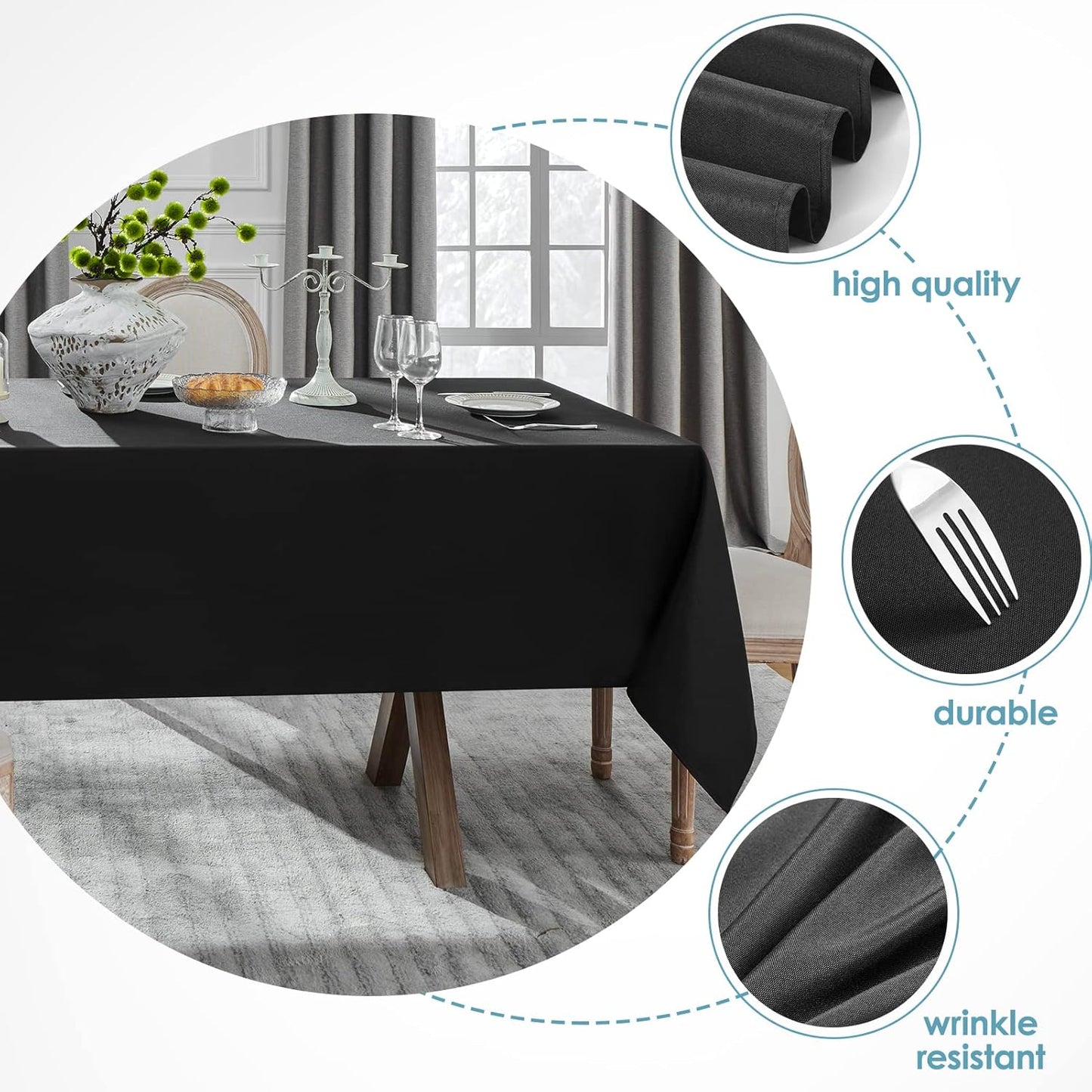 VidaFete Tablecloth 60 * 102inch 6 Pack Rectangle Table Cloth Polyester, Stain Wrinkle Resistant Polyester Dining Table Cover for Kitchen Dinning Party Wedding Rectangular Tabletop Decoration(Black)