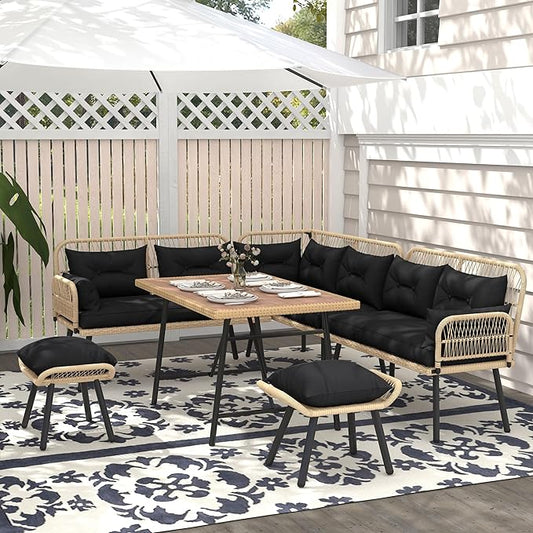 YITAHOME L-Shaped Patio Furniture Set, All-Weather Rattan Outdoor Conversation by YITAHOME