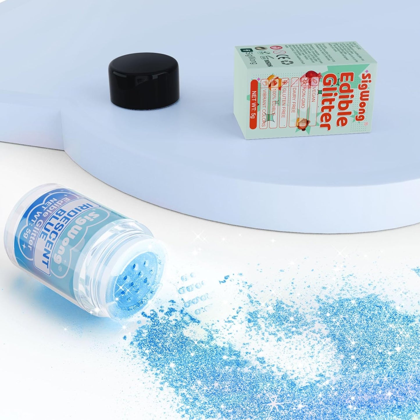 Iridescent Blue Edible Glitter - 5g Food Grade Cake Decorating Shimmering Glitter, Edible Sprinkle Luster Dust for Drinks, Chocolates, Fondant, Strawberries, Cupcakes, Candy, Cookie - Vegan