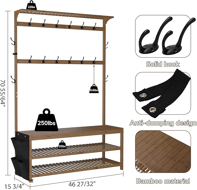 AMBIRD 6-in-1 Bamboo Hall Tree - Image 3